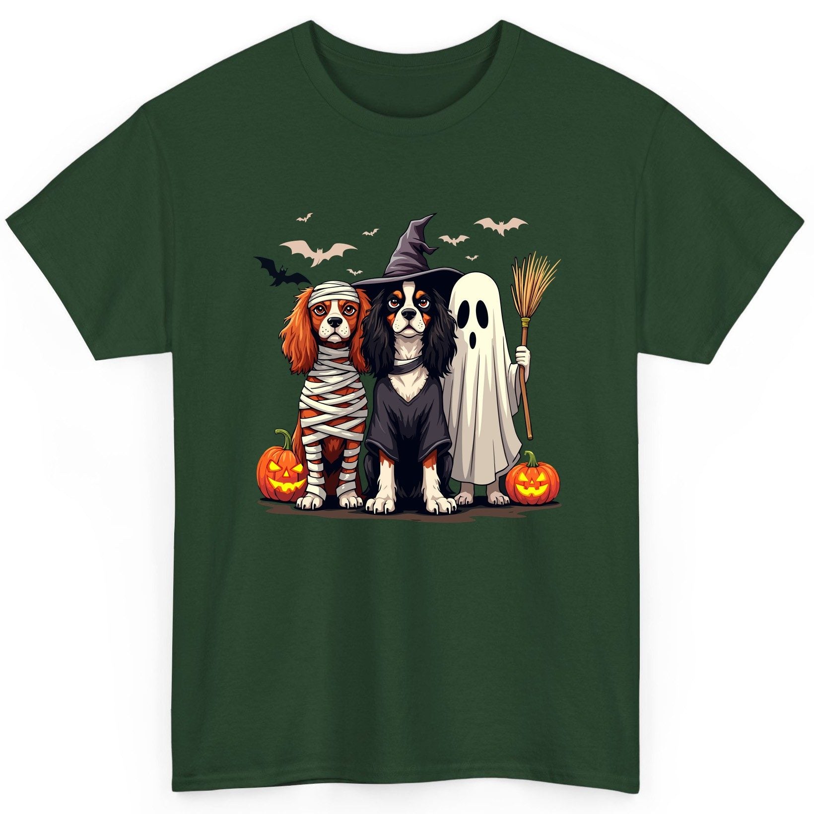 Cavalier Spaniel Halloween Dogs cavalier king charles spaniel T-Shirt Forest Green product mockup