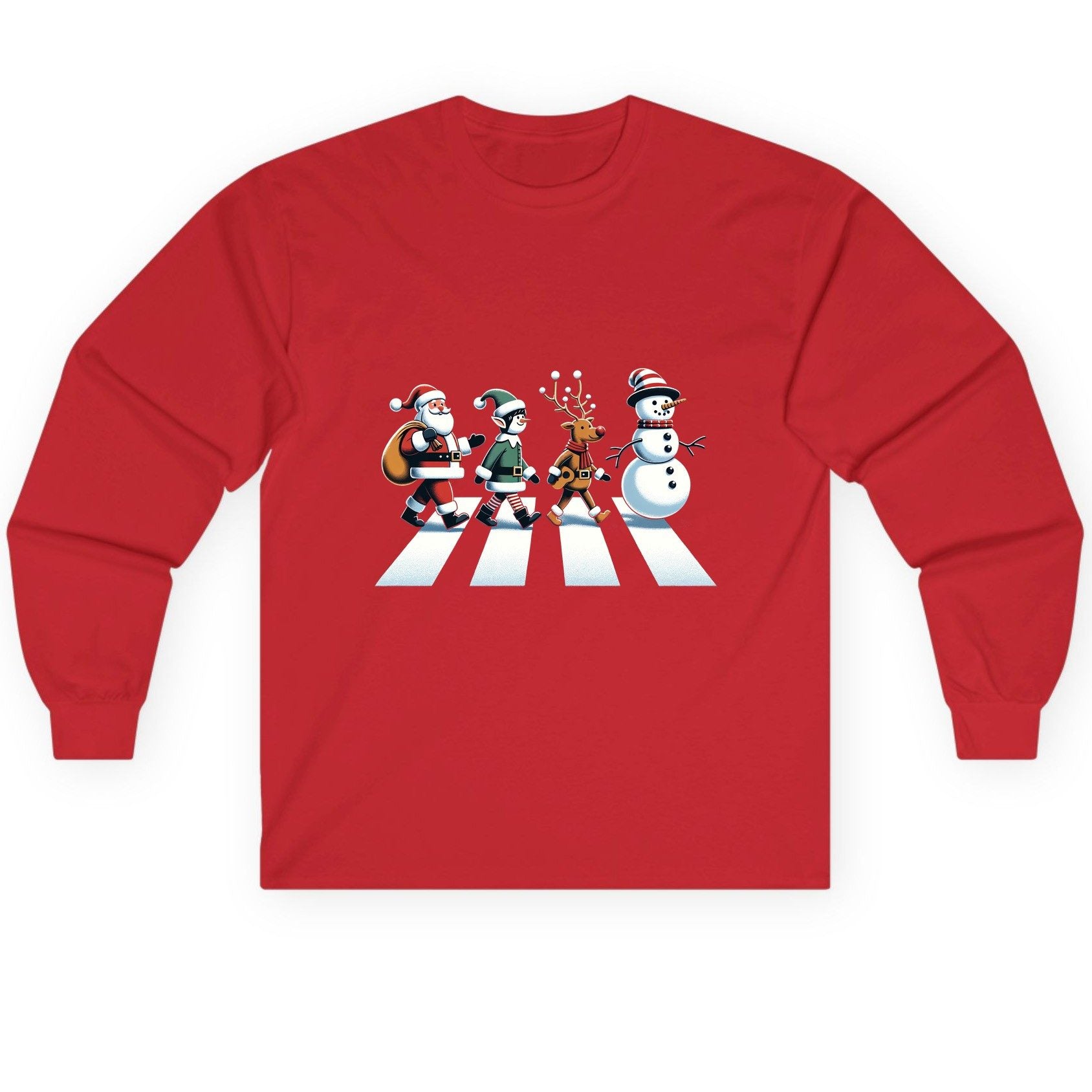 Christmas Abbey Road Parody Christmas abbey road parody Long Sleeve Tee Red product mockup