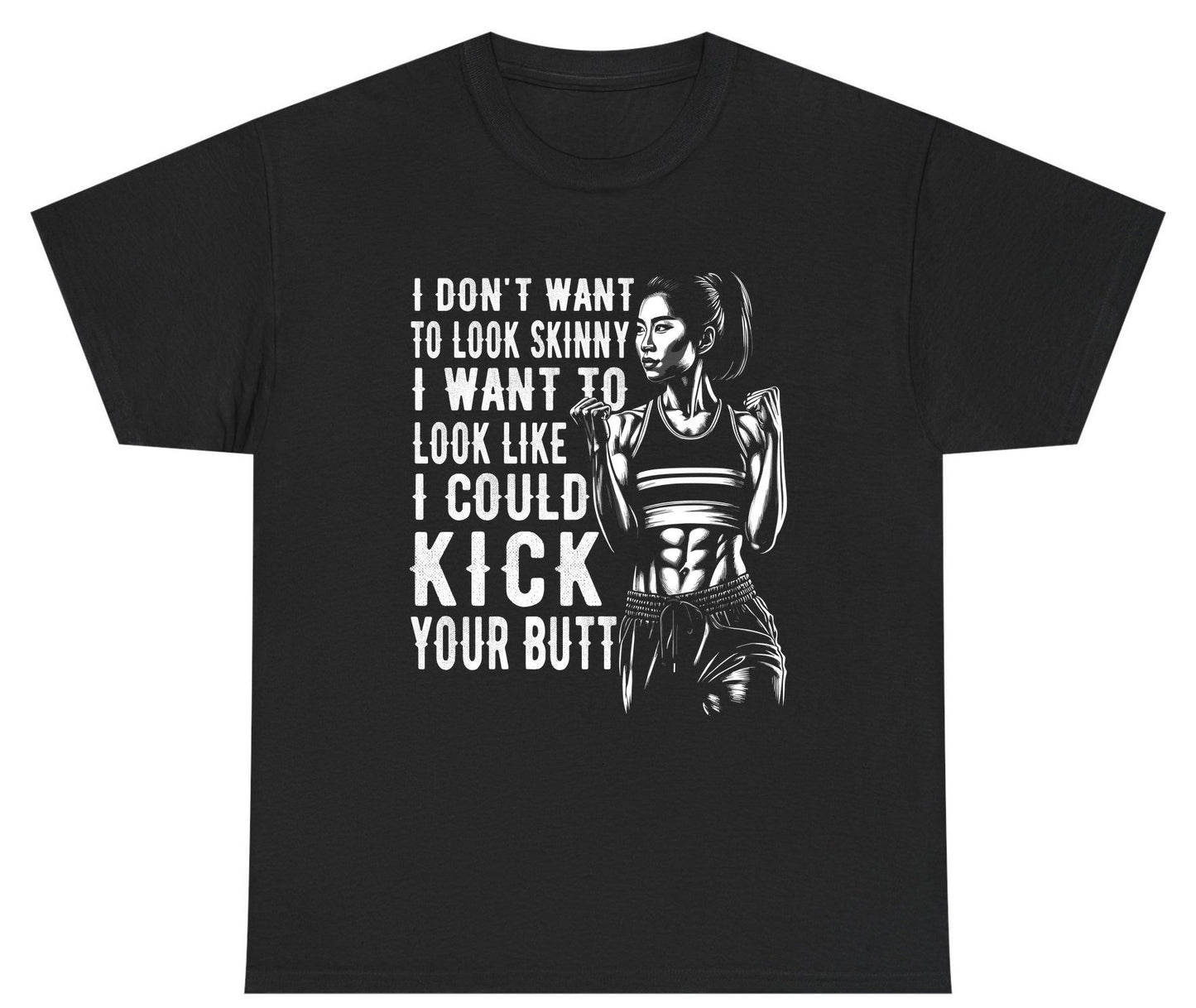 I Don't Want to Look Skinny I Want to Look Like I Could Kick Your Butt women's fitness Youth T-Shirt Black product mockup