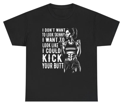 I Don't Want to Look Skinny I Want to Look Like I Could Kick Your Butt women's fitness Youth T-Shirt Black product mockup