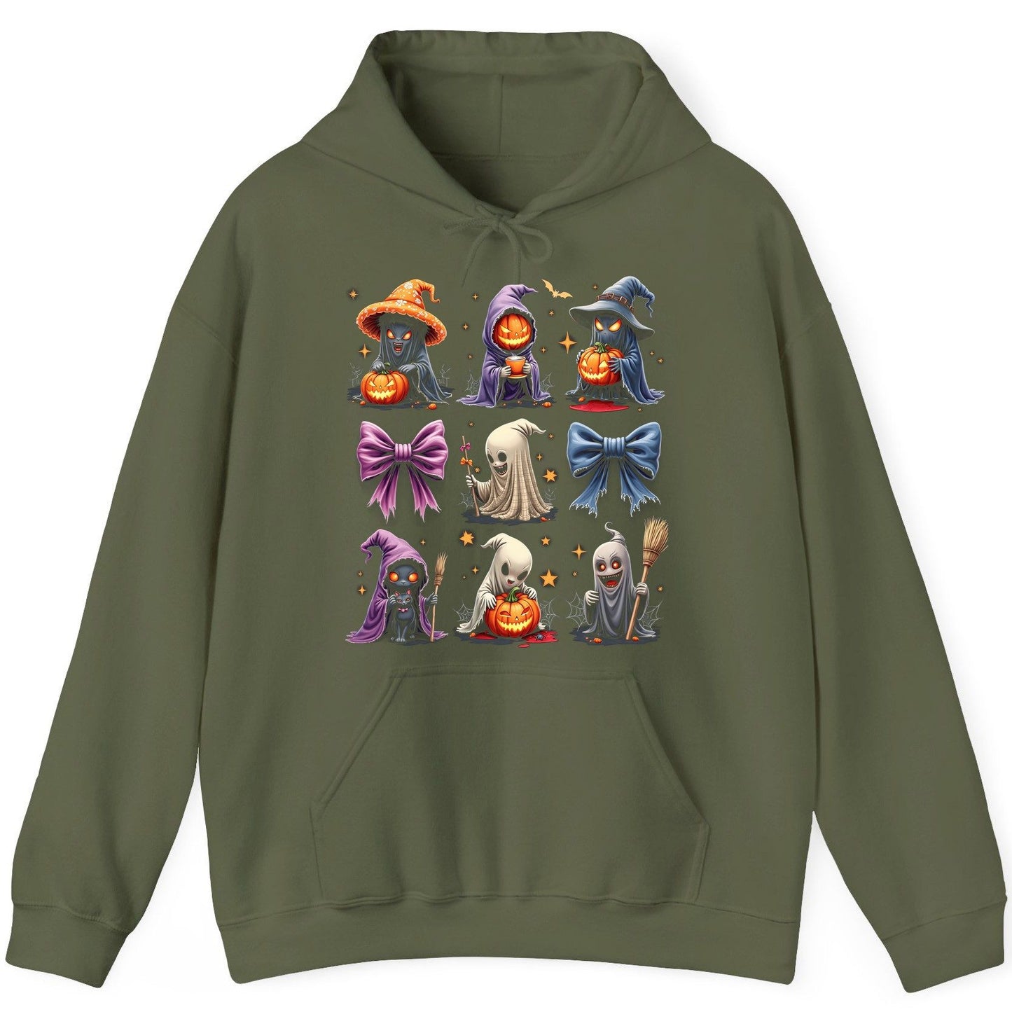Spooky Cute Halloween Characters Halloween characters Hoodie Military Green product mockup