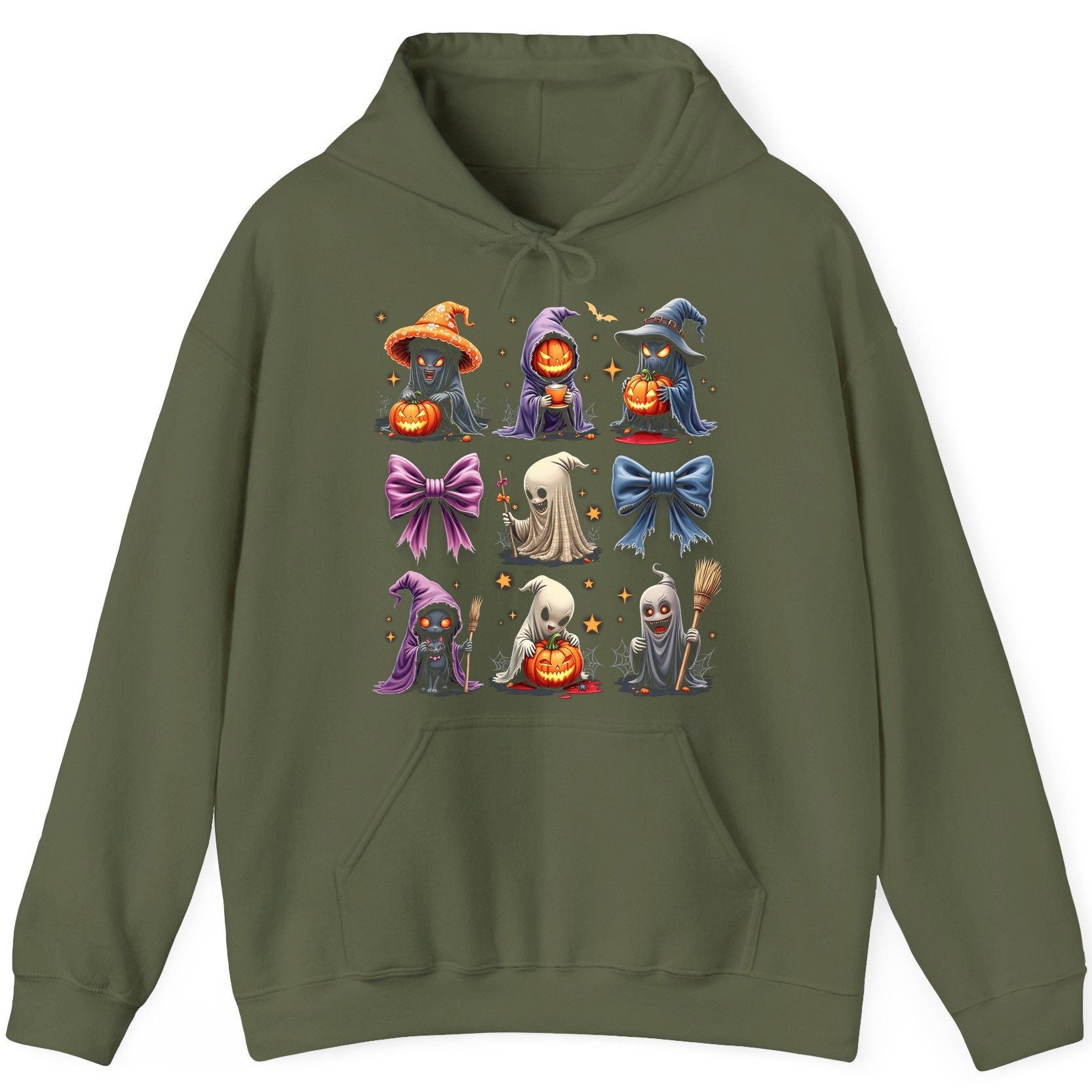Spooky Cute Halloween Characters Halloween characters Hoodie Military Green product mockup