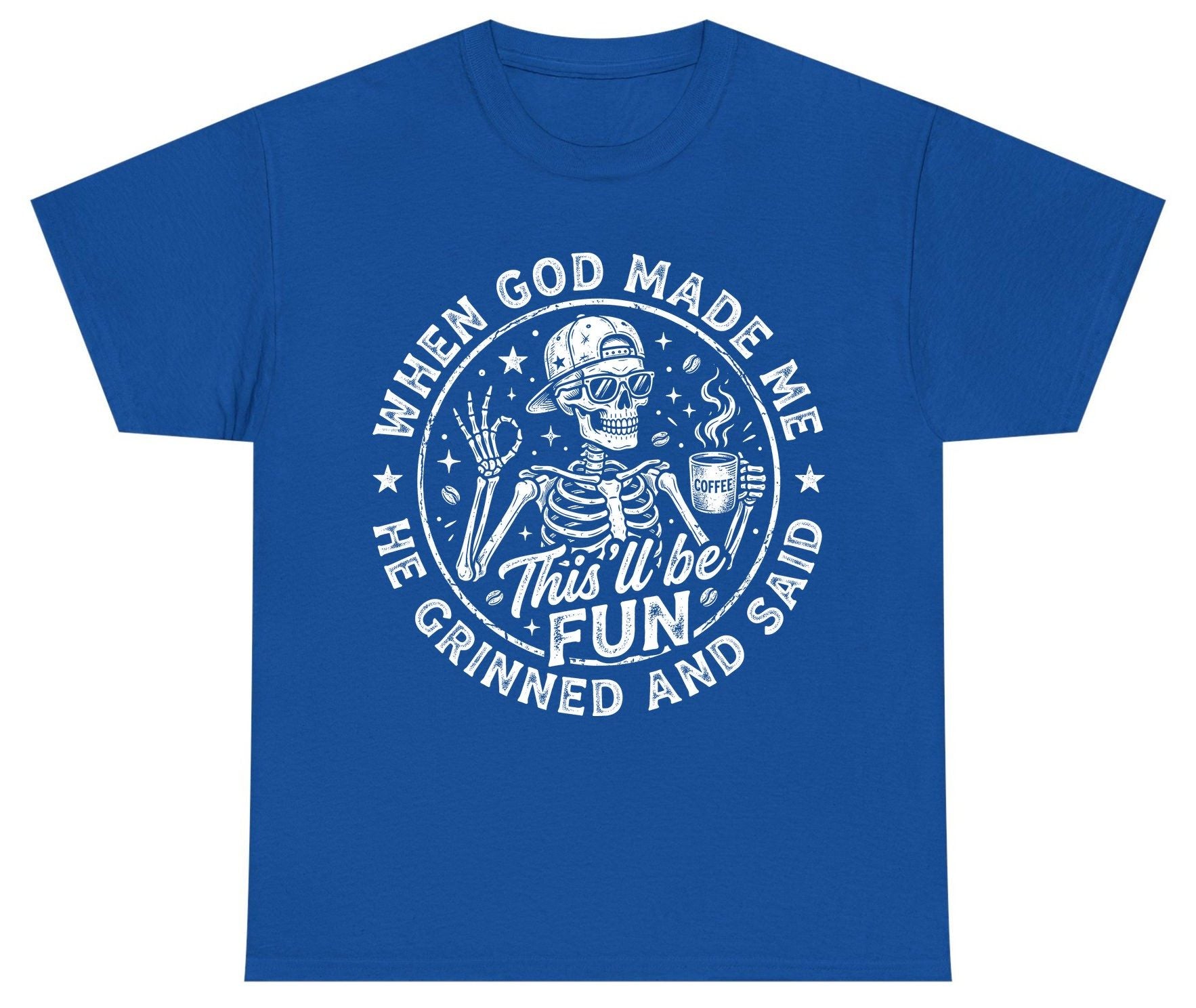 When God Made Me He Grinned and Said This'll Be FUN Youth T-Shirt - product mockup - Royal