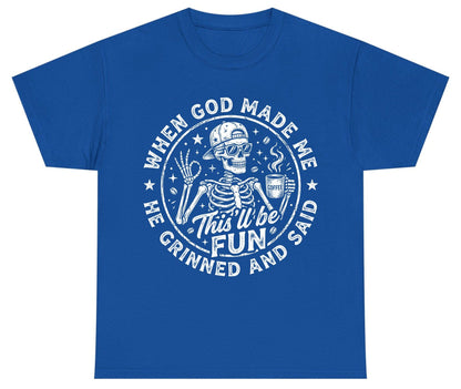 When God Made Me He Grinned and Said This'll Be FUN Youth T-Shirt - product mockup - Royal