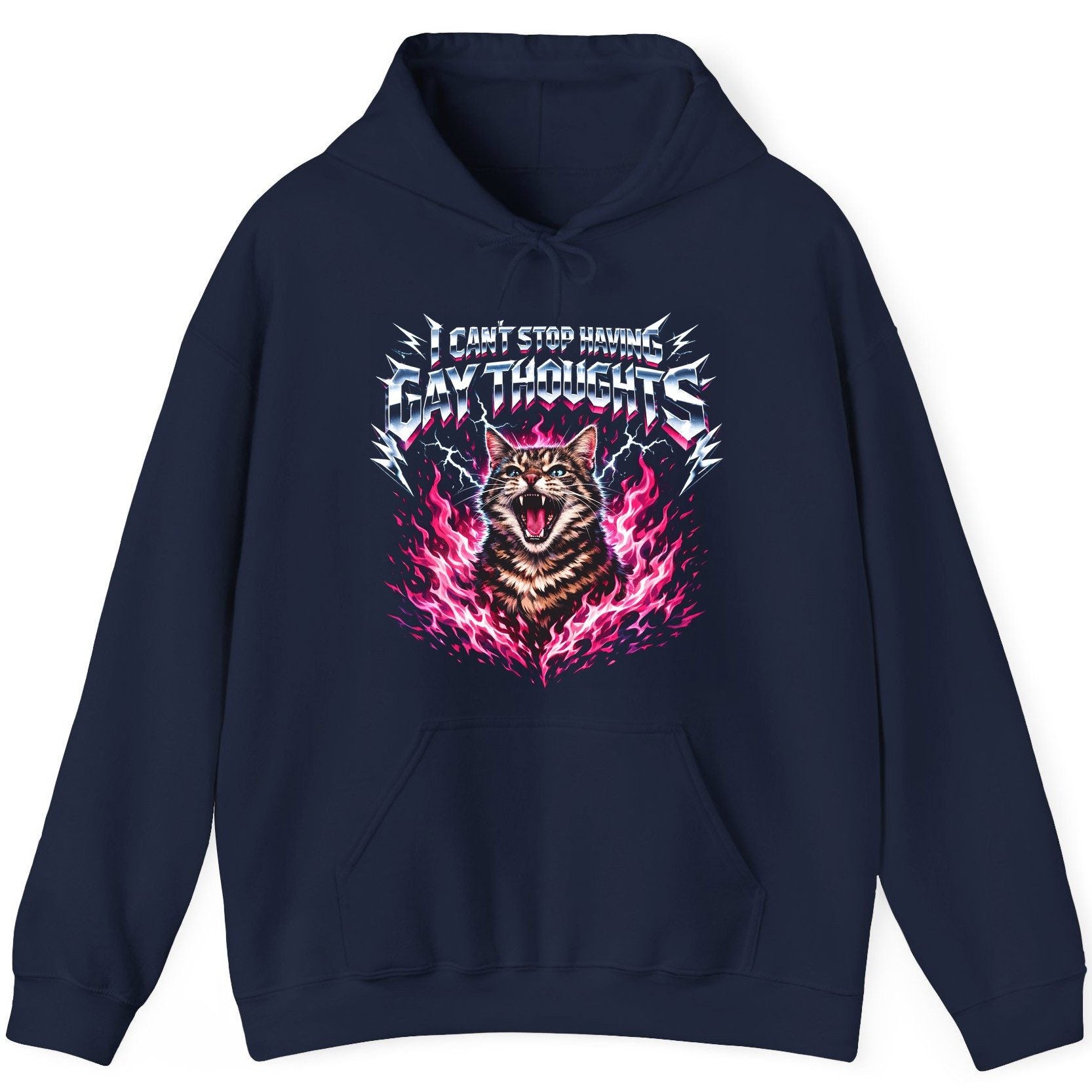 I Can't Stop Having Gay Thoughts cat Hoodie Navy product mockup