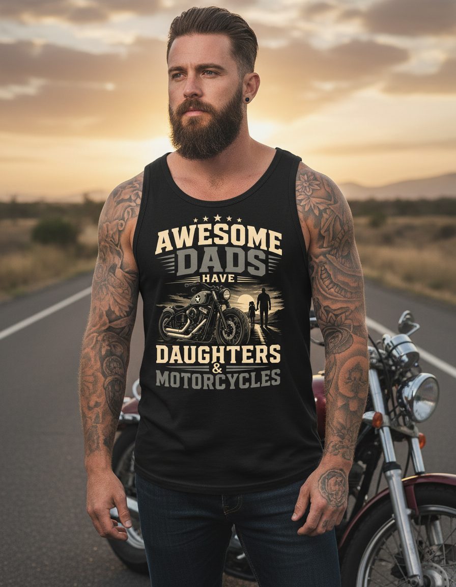 Awesome Dads Have Daughters & Motorcycles biker dad Tank Top Black lifestyle mockup