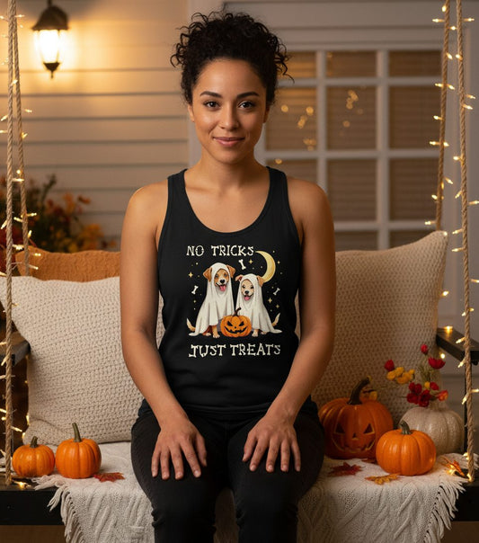 No Tricks Just Treats Halloween dogs Tank Top Black lifestyle mockup