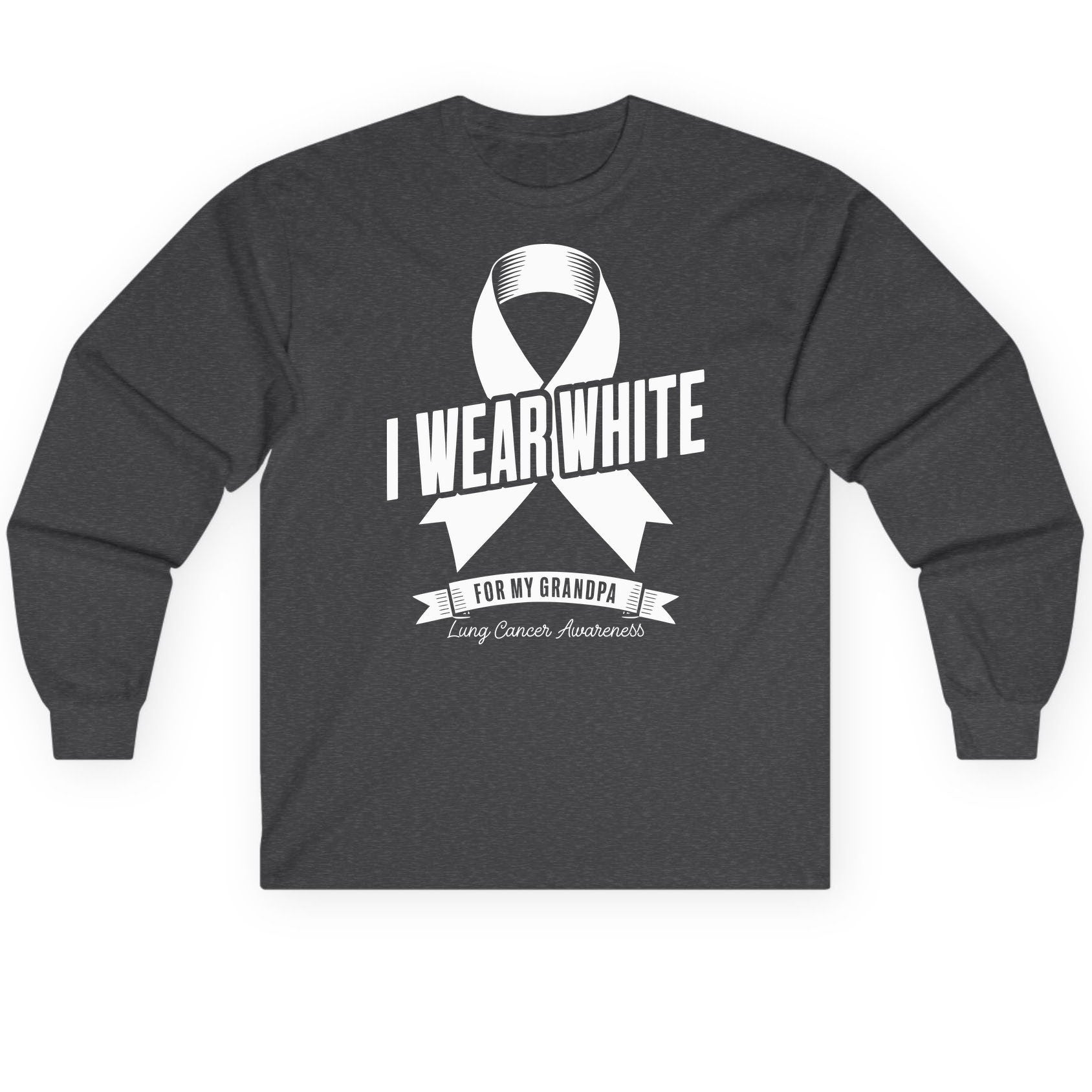 I Wear White for My Grandpa lung cancer awareness Long Sleeve Tee Dark Heather product mockup