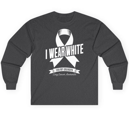 I Wear White for My Grandpa lung cancer awareness Long Sleeve Tee Dark Heather product mockup