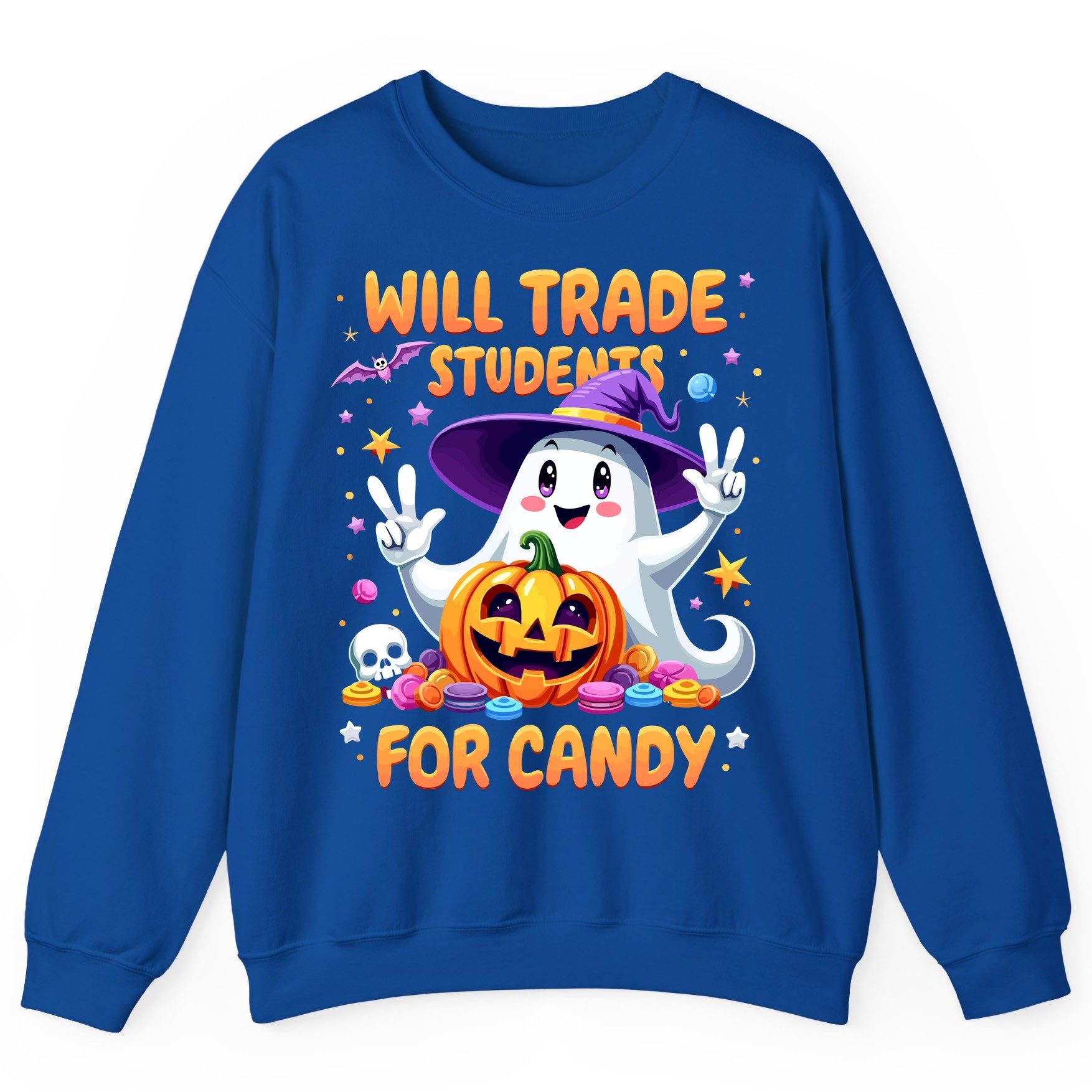 Will Trade Students for Candy teacher Halloween Sweatshirt Royal product mockup
