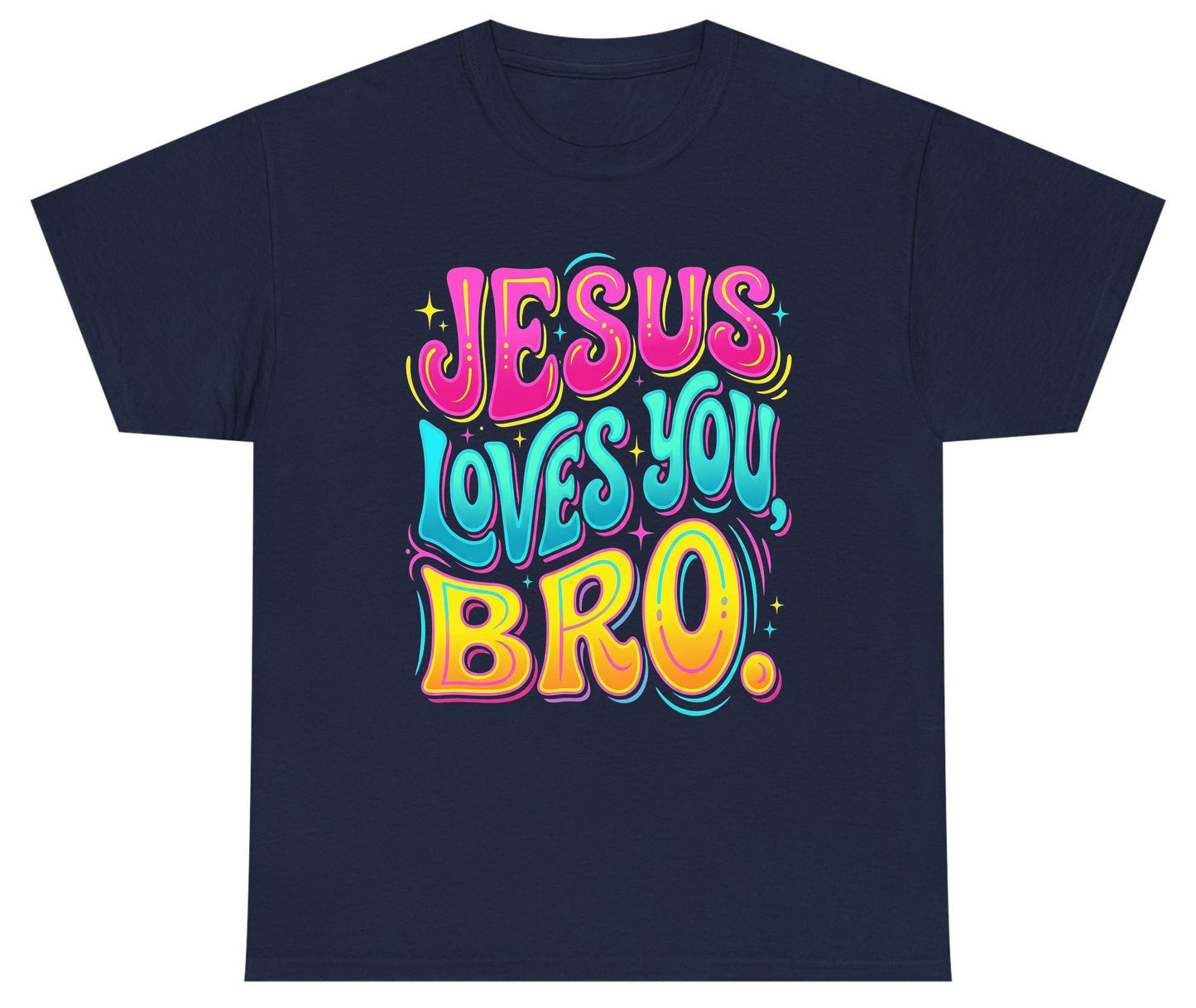 JESUS LOVES YOU BRO Retro Christian Youth T-Shirt - product mockup - Navy