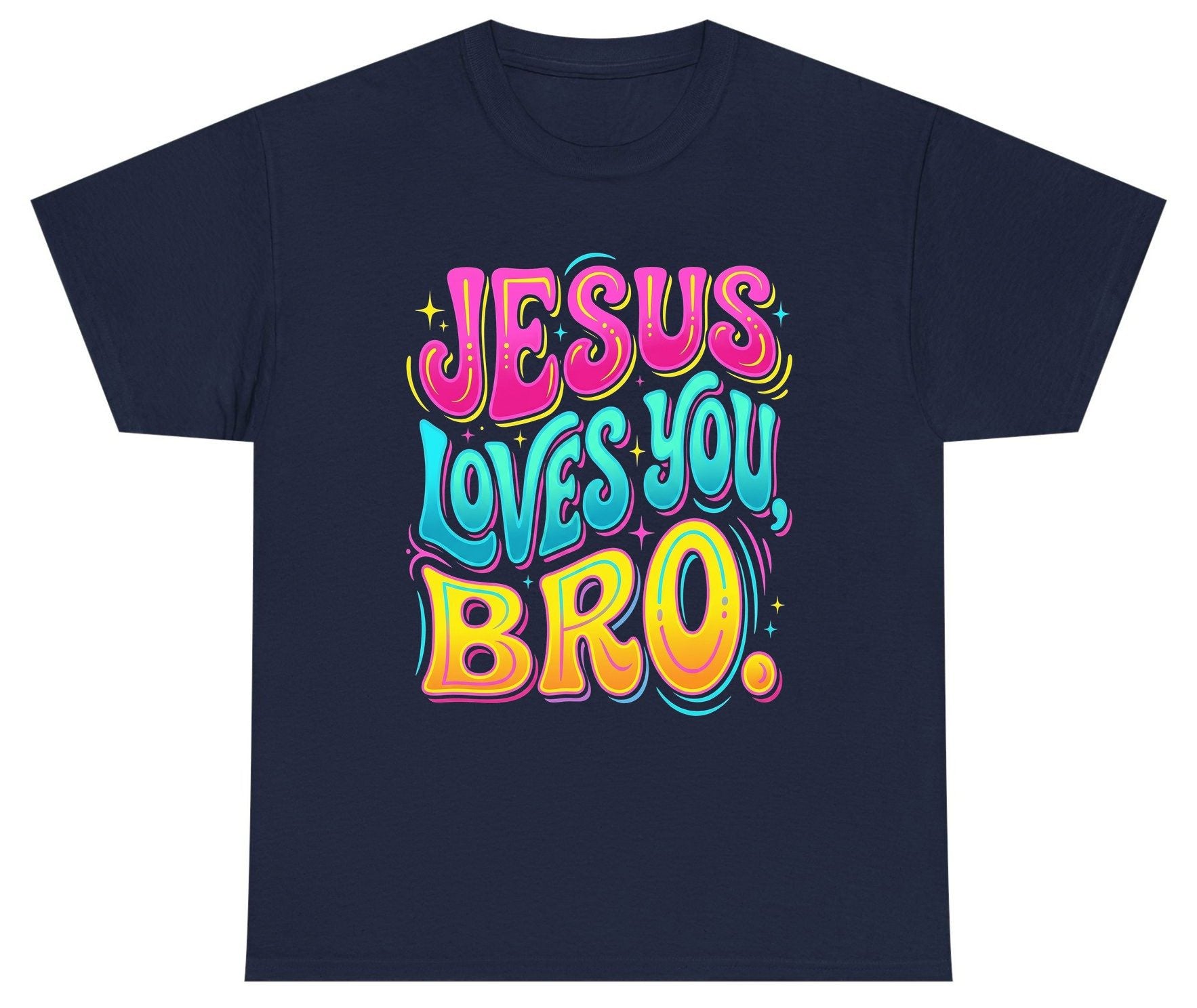 JESUS LOVES YOU BRO Retro Christian Youth T-Shirt - product mockup - Navy