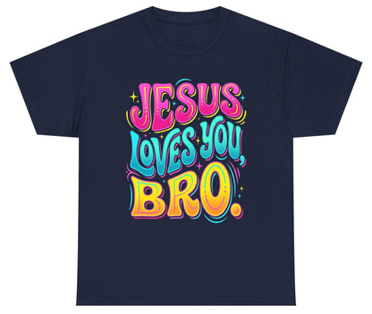 JESUS LOVES YOU BRO Retro Christian Youth T-Shirt - product mockup - Navy