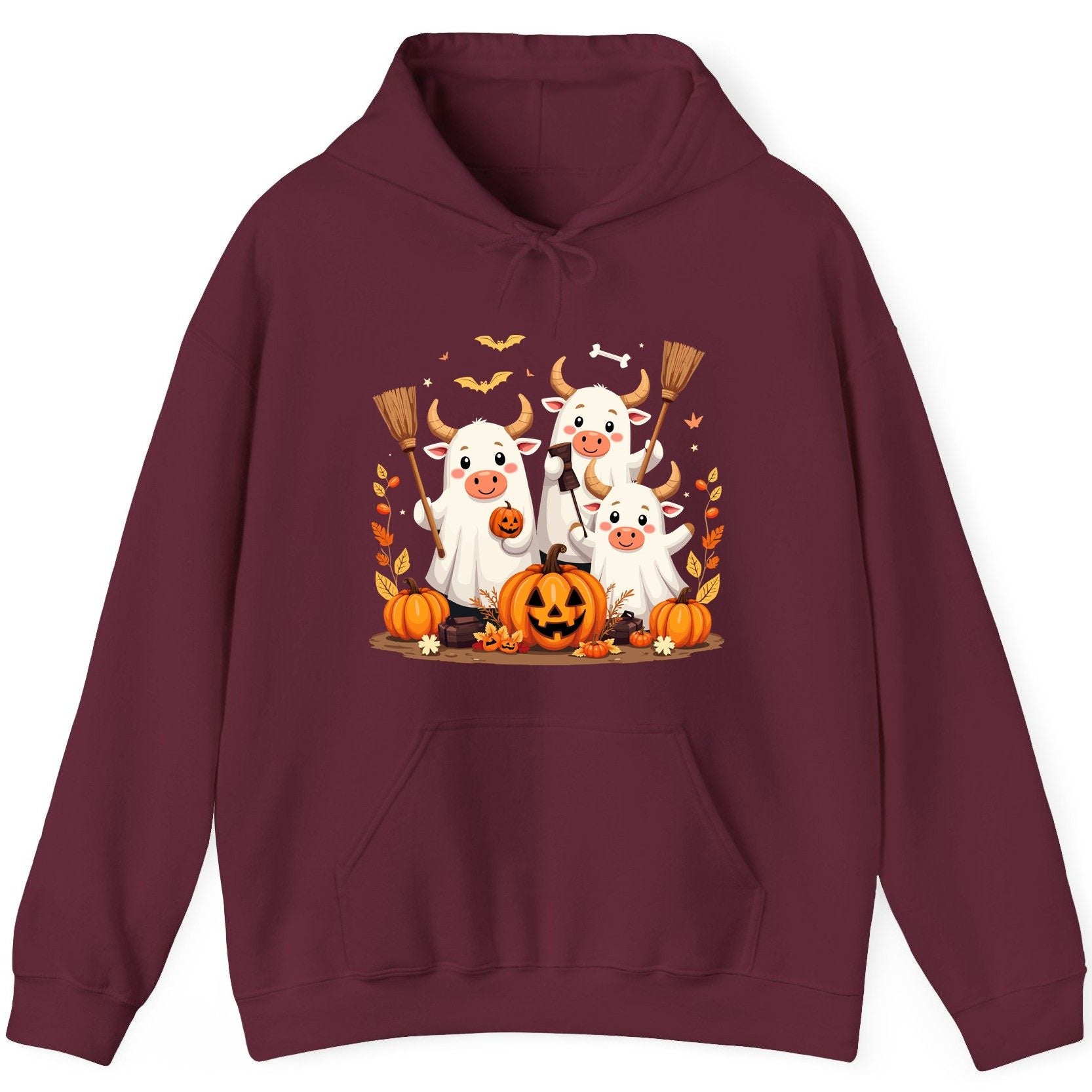 Cute Ghost Cows Halloween cows Hoodie Maroon product mockup