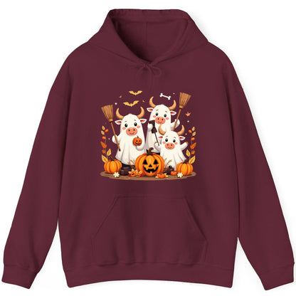 Cute Ghost Cows Halloween cows Hoodie Maroon product mockup