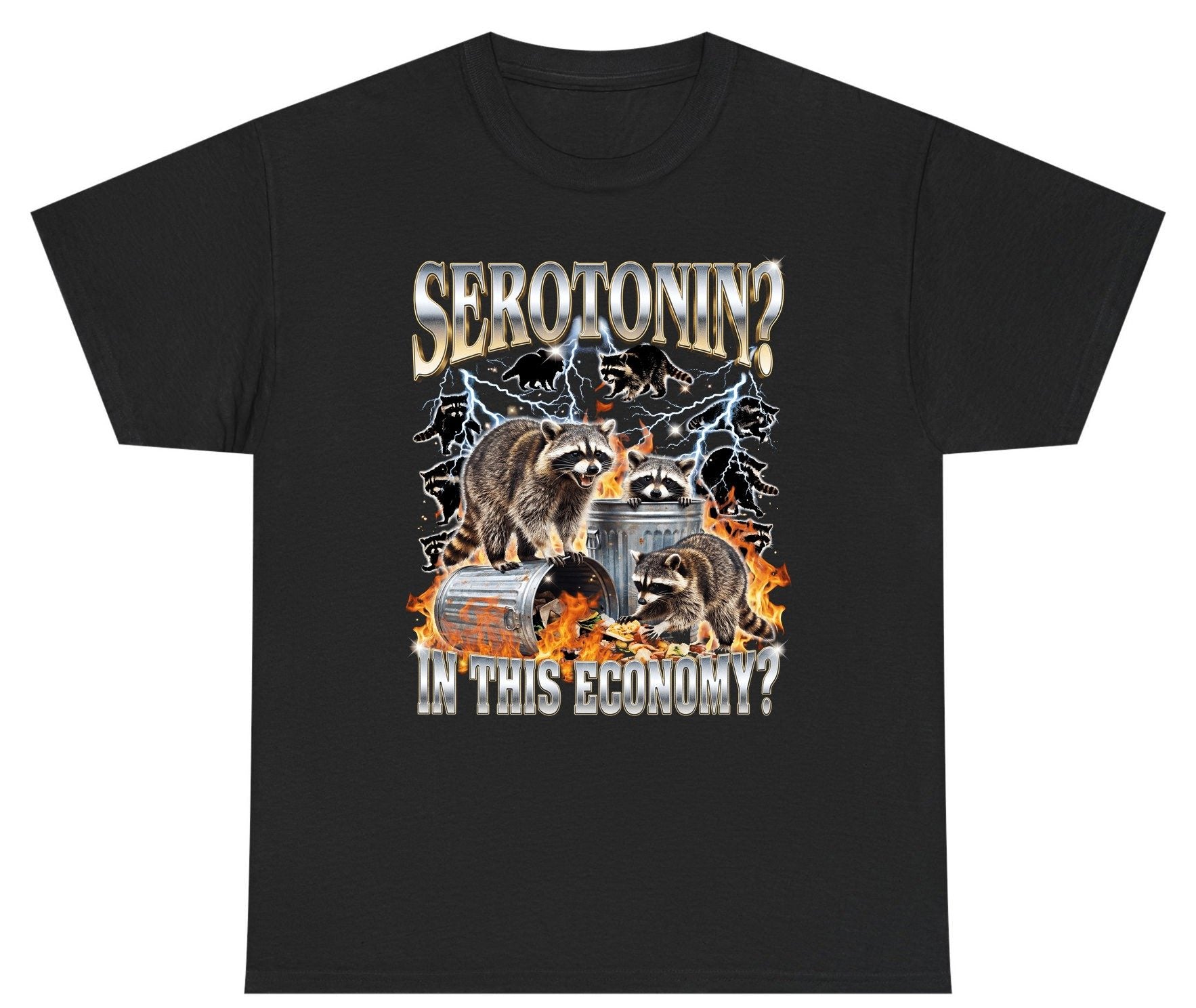 Serotonin in This Economy? raccoons Youth T-Shirt Black product mockup