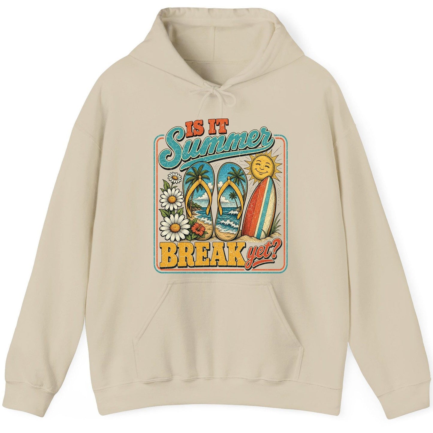 Is It Summer Break Yet Retro Vacation Hoodie - product mockup - Sand
