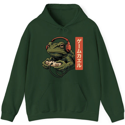 ゲームカエル gaming toad Hoodie Forest Green product mockup