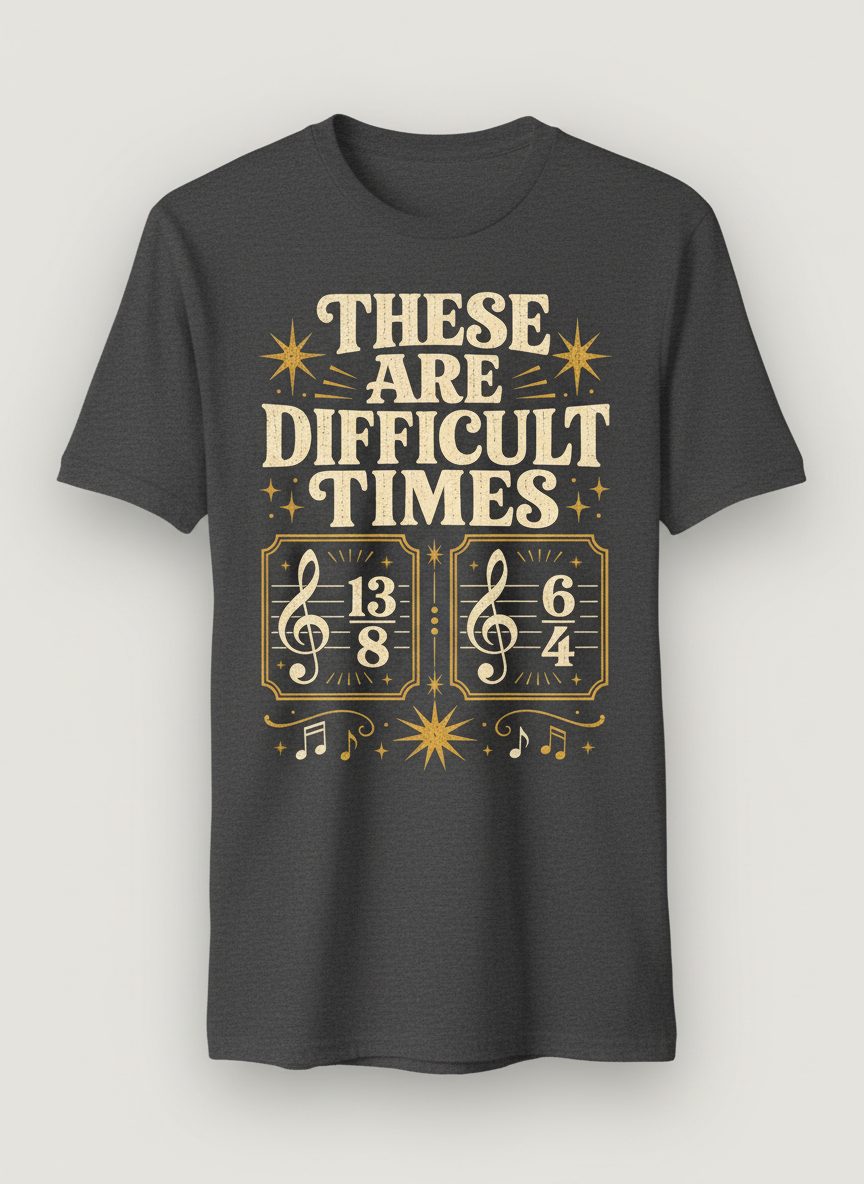 These Are Difficult Times Funny Music Pun T-Shirt - product mockup - Dark Heather