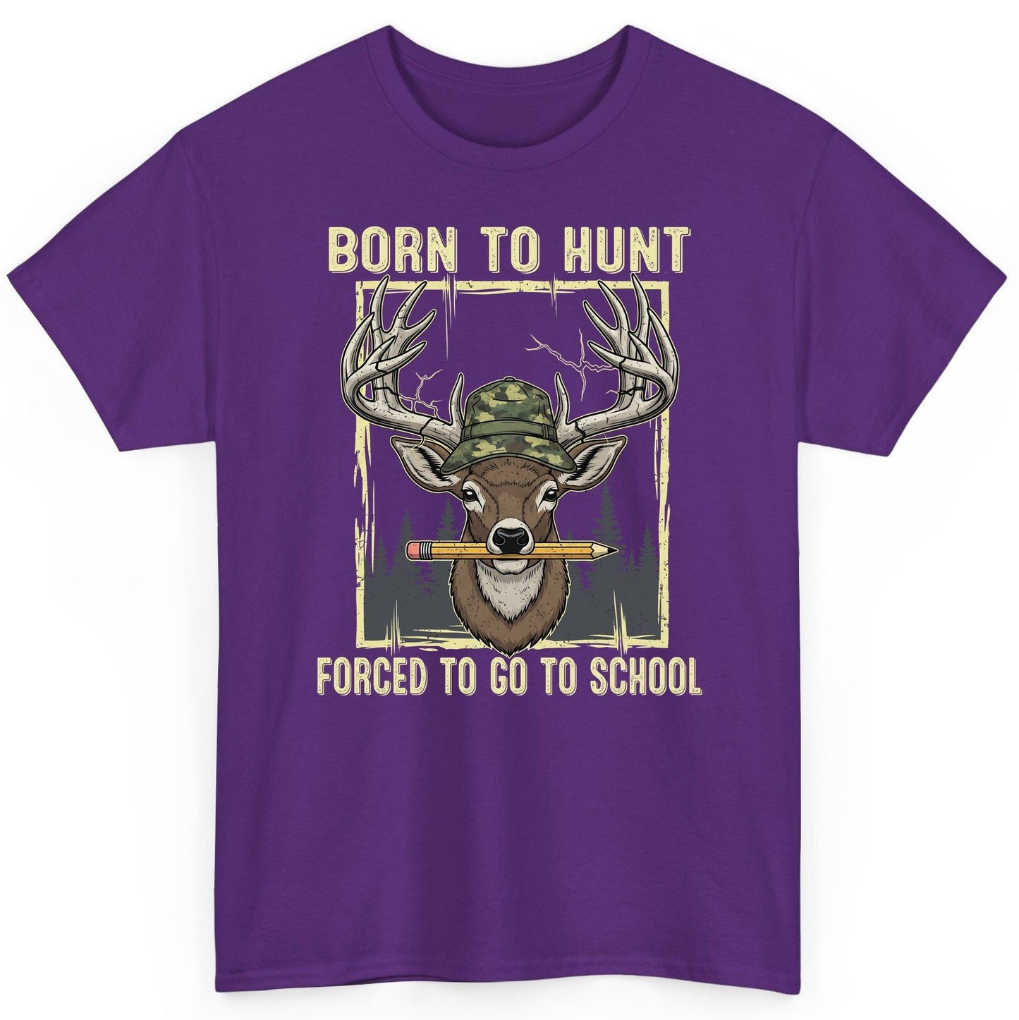 Born to Hunt Forced to Go to School hunting T-Shirt Purple product mockup