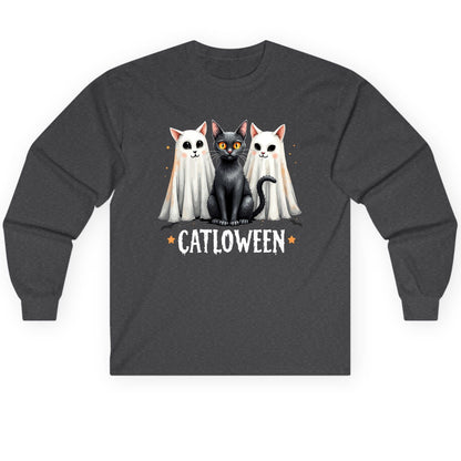 Catloween Halloween cats Long Sleeve Tee Dark Heather product mockup