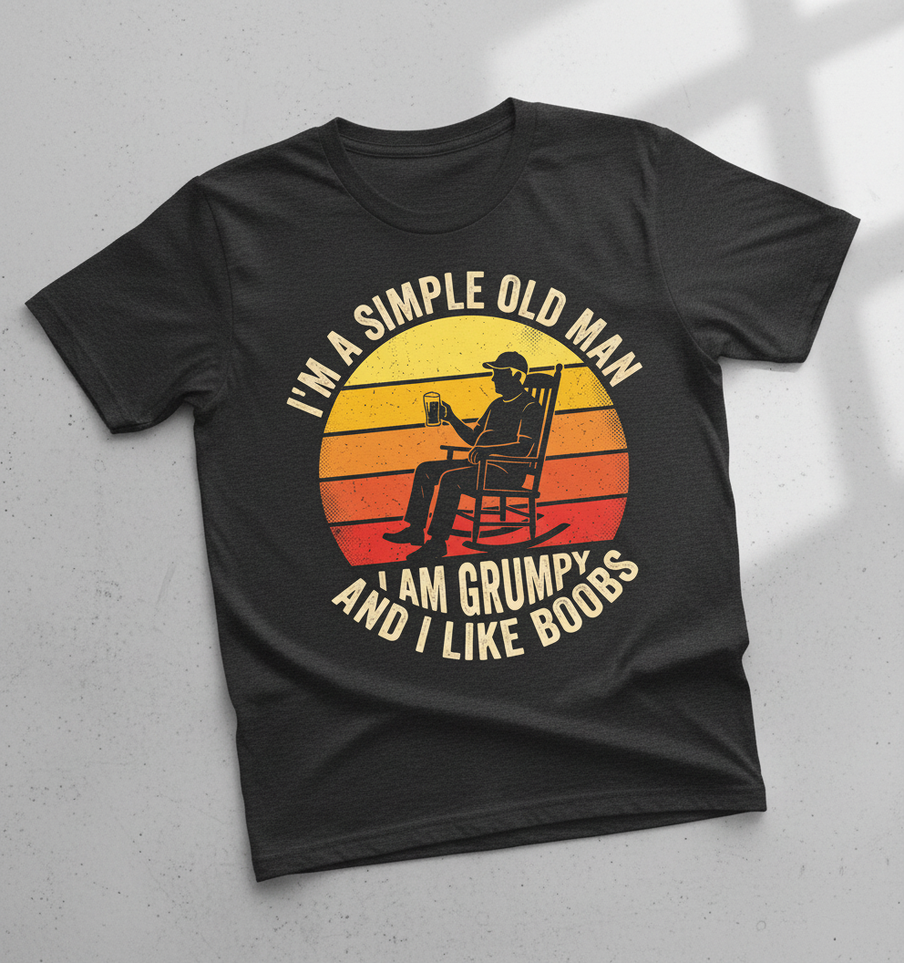 I'm A Simple Old Man I Am Grumpy Funny Retro Sunset T-Shirt - Dark Heather