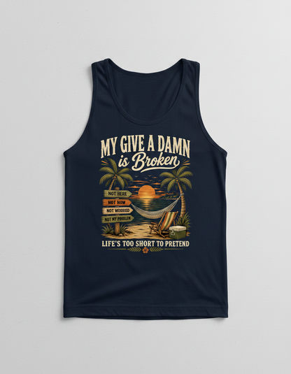 My Give A Damn Is Broken Tropical Beach Design Tank Top - Navy