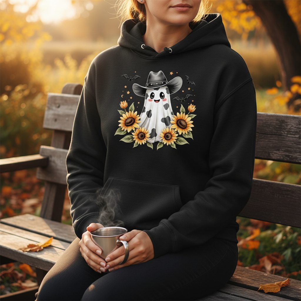 Cowboy Ghost Sunflowers cowboy ghost Hoodie Black lifestyle mockup