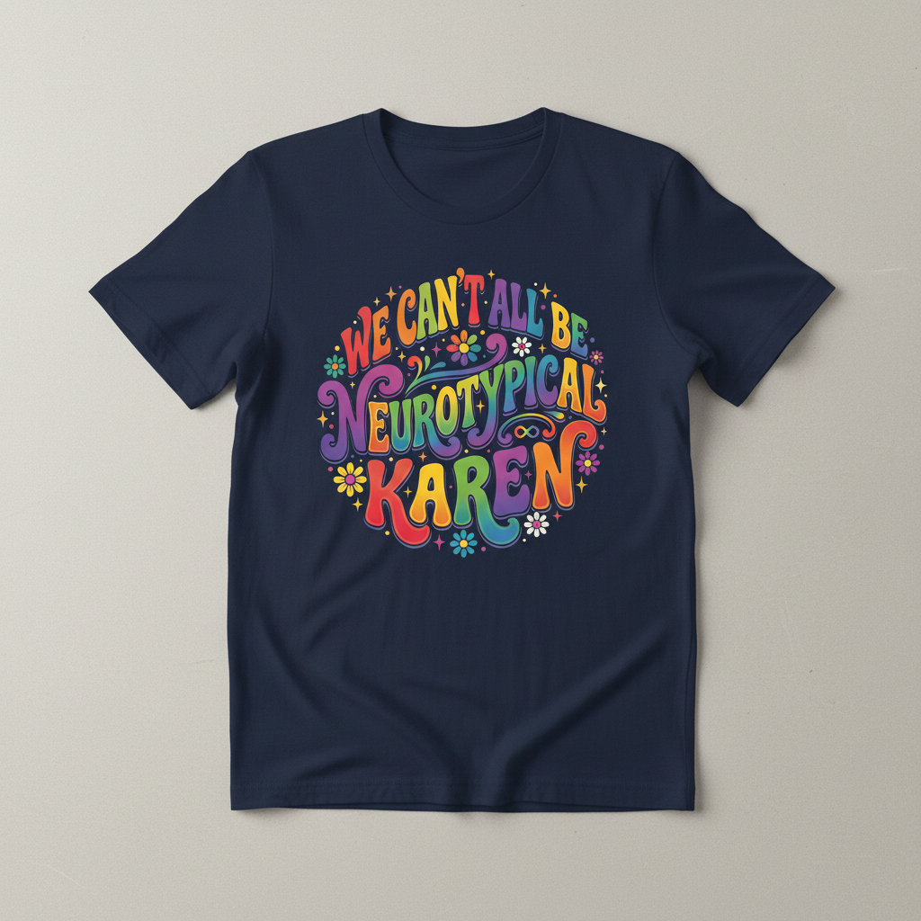We Can't All Be Neurotypical Karen Groovy Retro Design T-Shirt - Navy