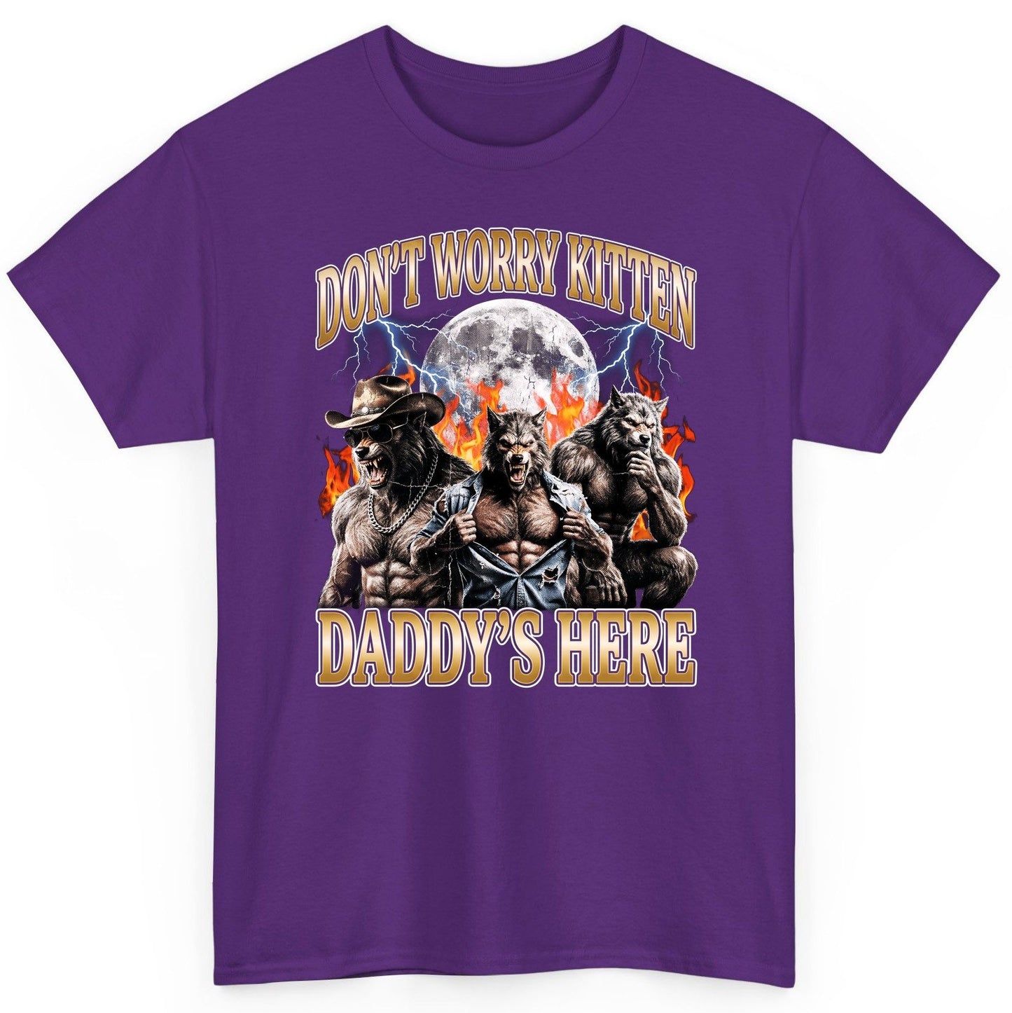 Don't Worry Kitten Daddy's Here werewolves T-Shirt Purple product mockup