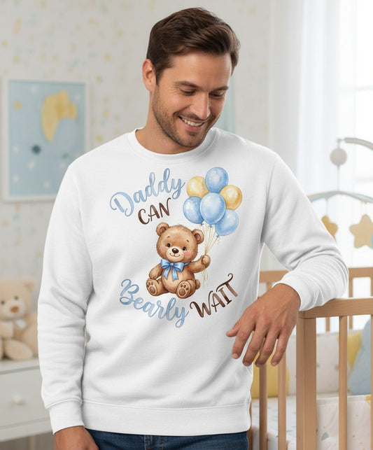 Daddy Can Bearly Wait Teddy Bear Sweatshirt - lifestyle model mockup - White