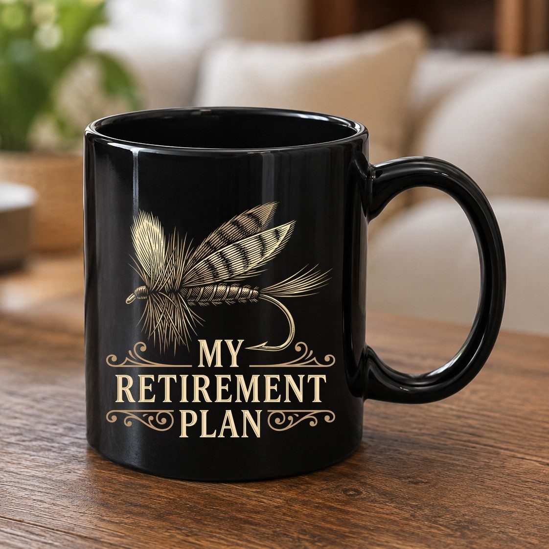 My Retirement Plan fly fishing Black Mug Black product mockup