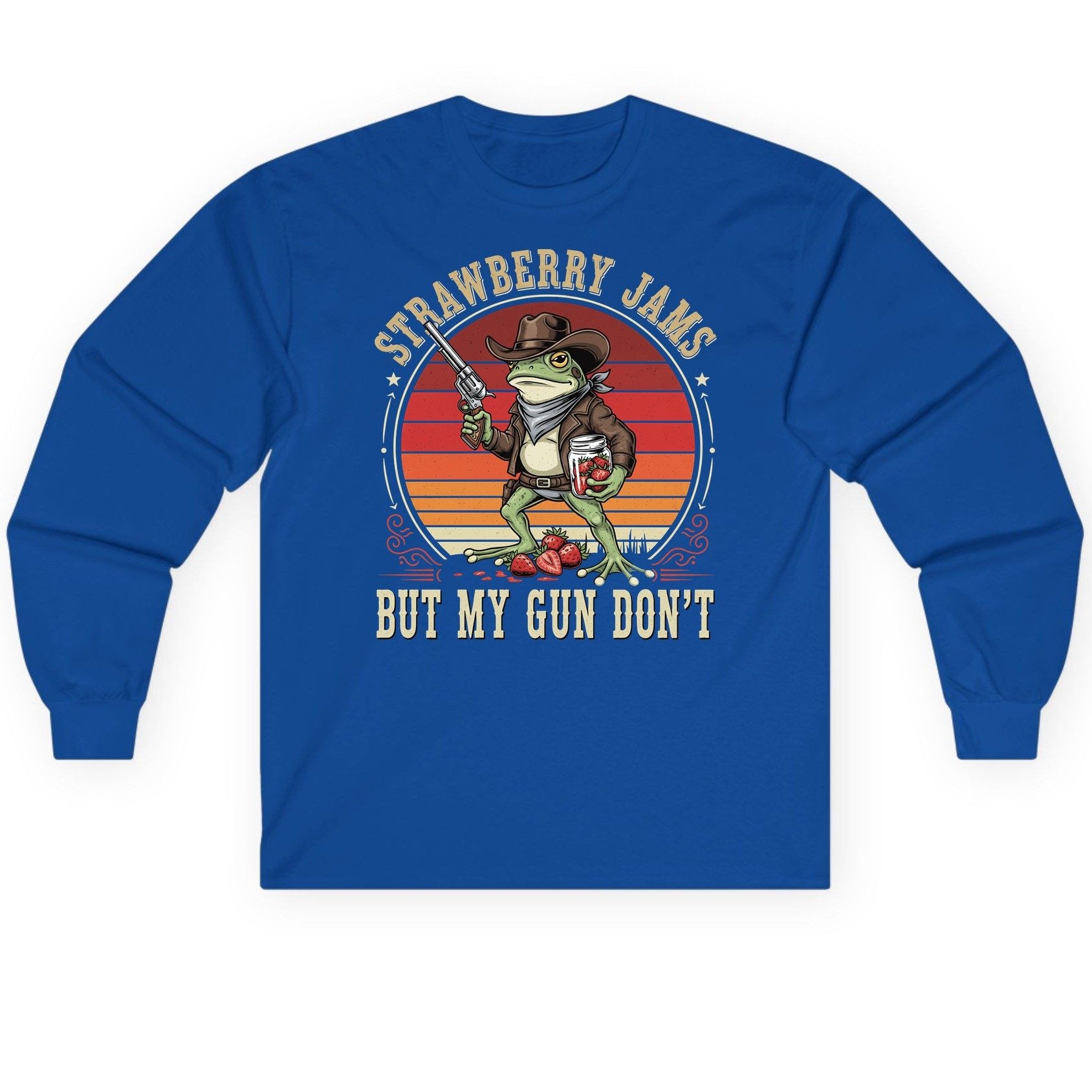 Strawberry Jams but My Gun Don't cowboy frog Long Sleeve Tee Royal product mockup