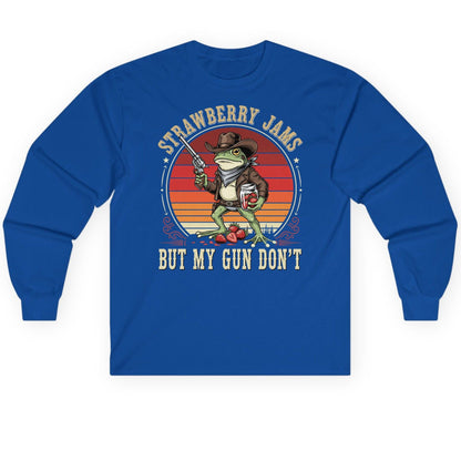 Strawberry Jams but My Gun Don't cowboy frog Long Sleeve Tee Royal product mockup