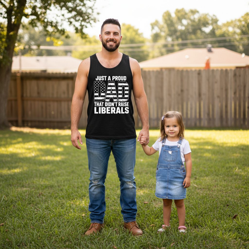 Just a Proud Dad That Didn't Raise Liberals conservative fatherhood Tank Top Black lifestyle mockup