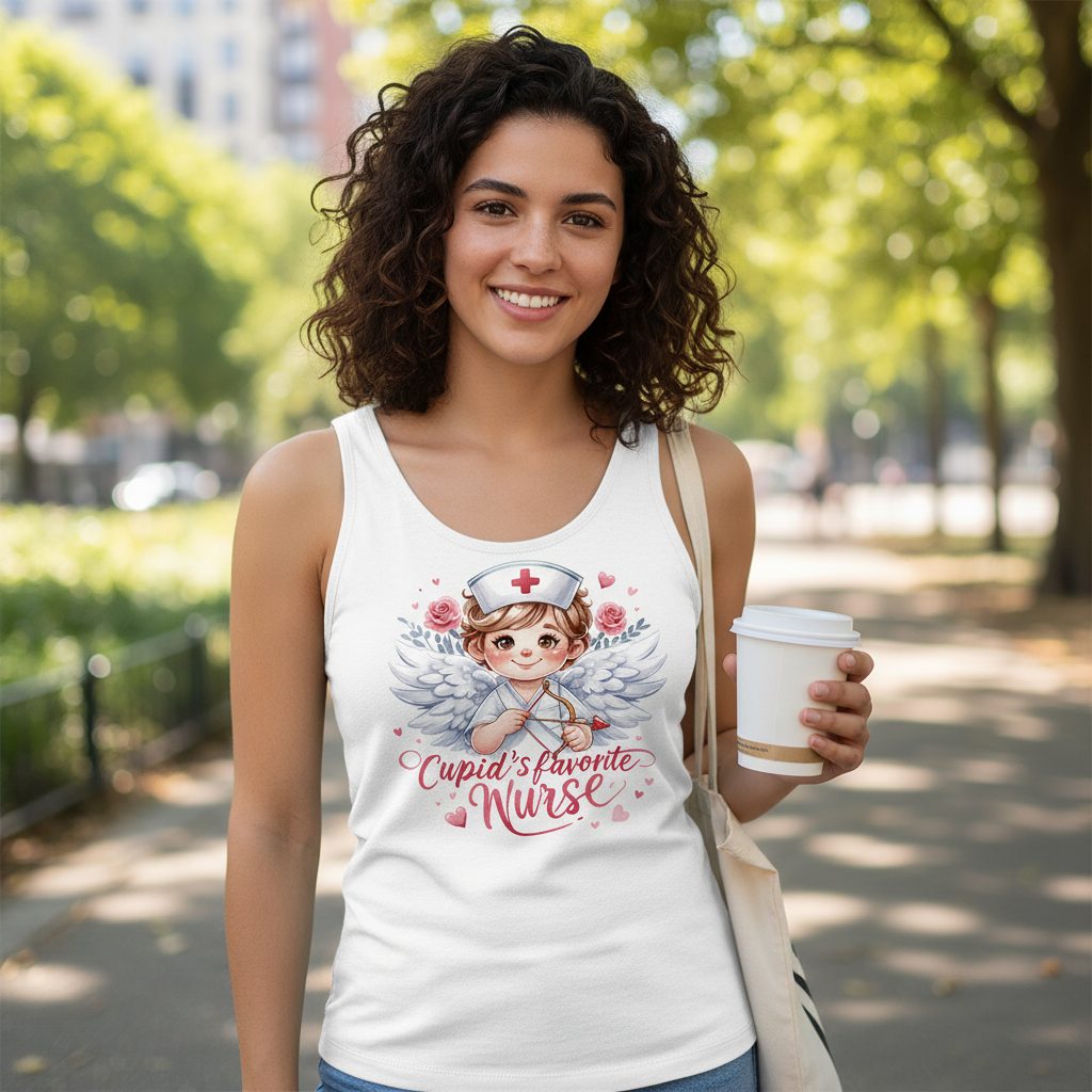 Cupid's Favorite Nurse cupid nurse Tank Top White lifestyle mockup