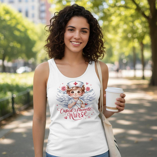Cupid's Favorite Nurse cupid nurse Tank Top White lifestyle mockup