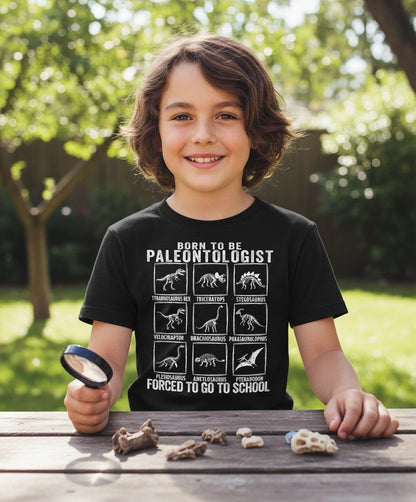 Born to Be Paleontologist Forced to Go to School paleontology Youth T-Shirt Black lifestyle mockup