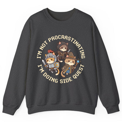 I'm Not Procrastinating I'm Doing Side Quest rpg cats Sweatshirt Dark Heather product mockup