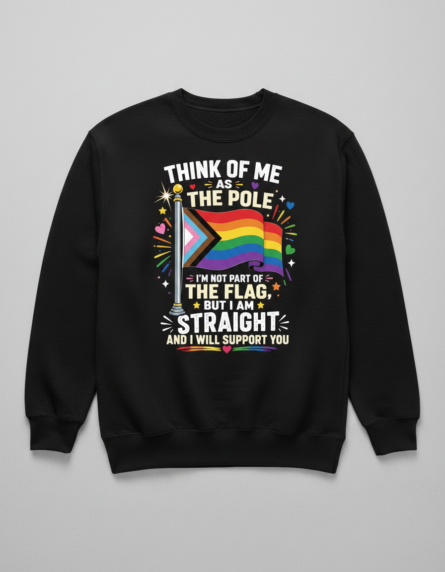 Straight Ally Pride Support 'Think of Me as the Pole' Design Sweatshirt - Black