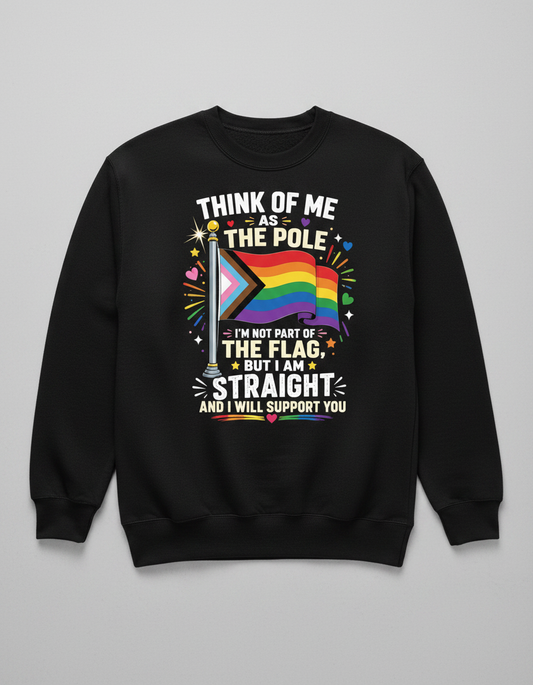 Straight Ally Pride Support 'Think of Me as the Pole' Design Sweatshirt - Black