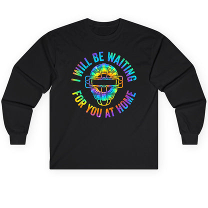 I Will Be Waiting for You at Home baseball catcher Long Sleeve Tee Black product mockup