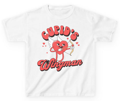 Cupid's Wingman Valentine's Day Youth T-Shirt White product mockup
