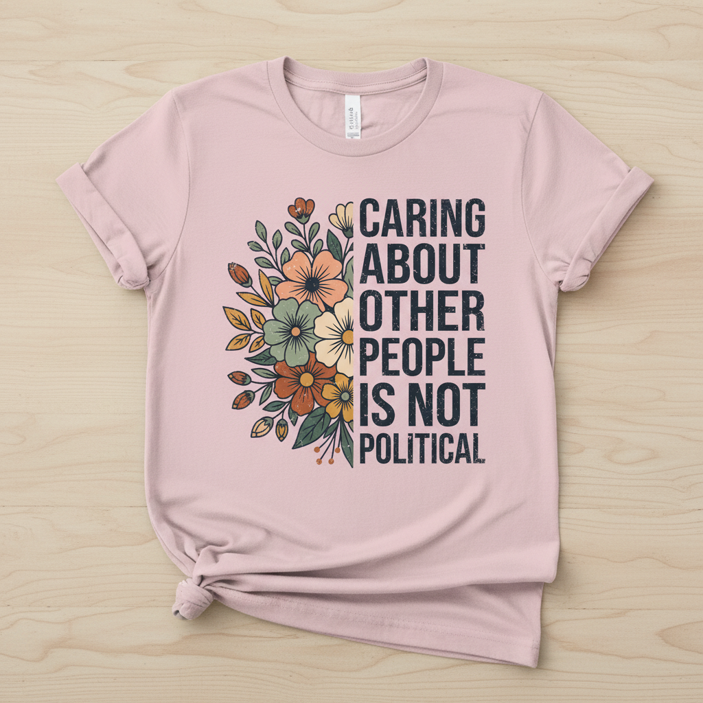 Caring About Other People Is Not Political Floral Design T-Shirt - Light Pink