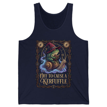 Off to Cause a Kerfuffle frog wizard Tank Top Navy product mockup