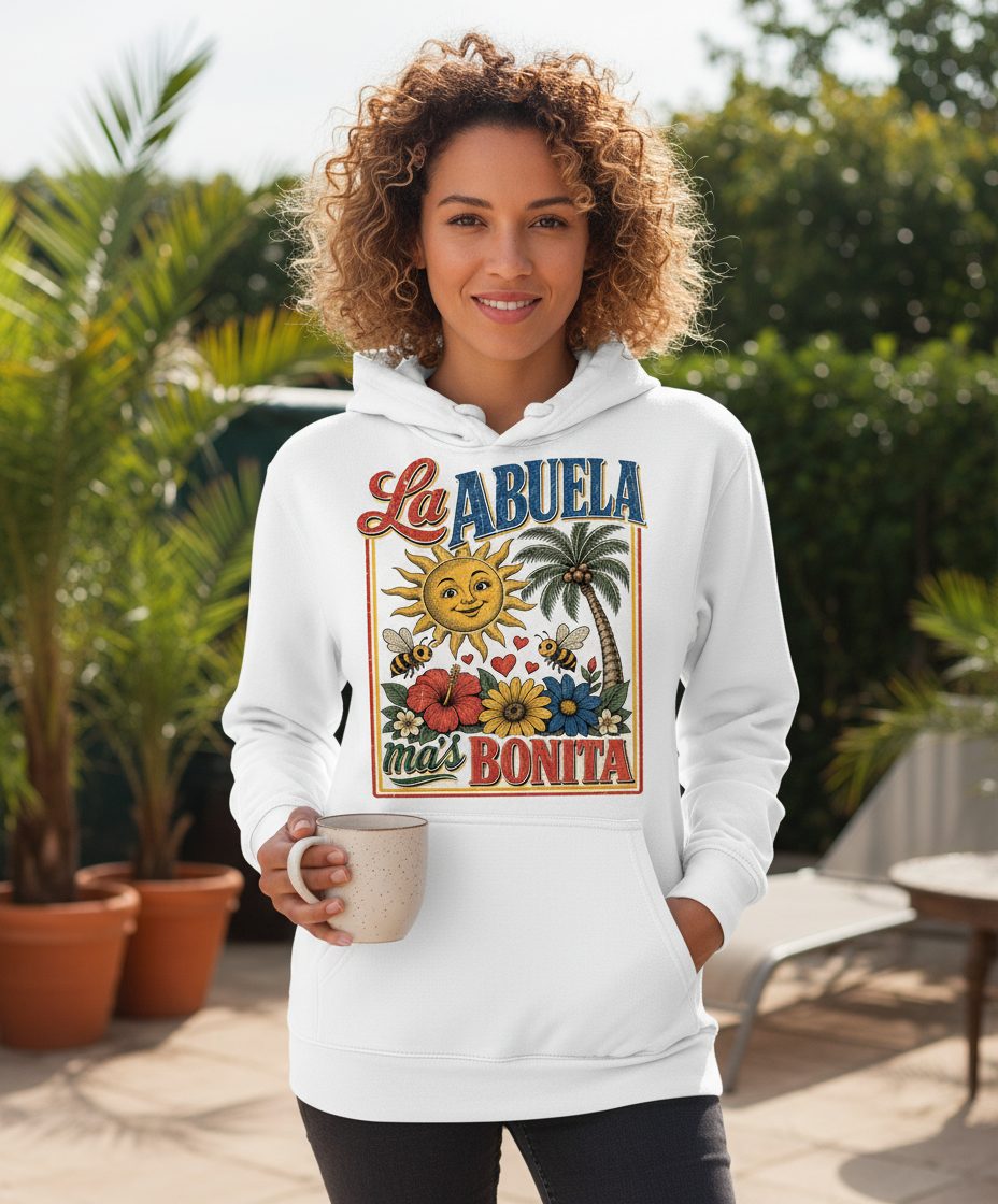 La Abuela Más Bonita Retro Grandma Hoodie - lifestyle model mockup - White