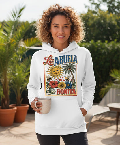 La Abuela Más Bonita Retro Grandma Hoodie - lifestyle model mockup - White