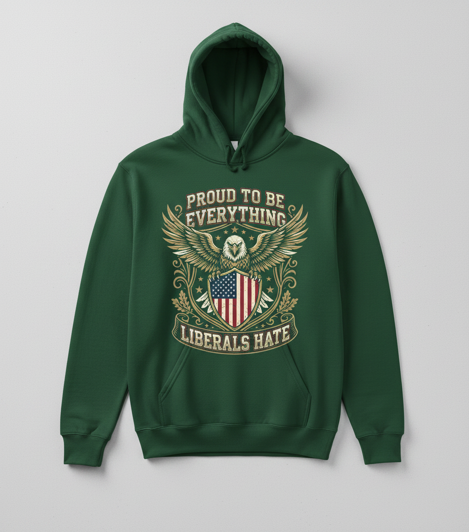 Proud To Be Everything Liberals Hate Patriotic Eagle Hoodie - Forest Green
