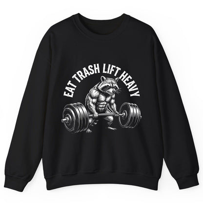 Eat Trash Lift Heavy raccoon Sweatshirt Black product mockup
