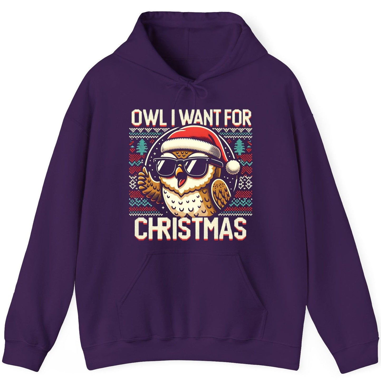Owl I Want for Christmas Christmas owl Hoodie Purple product mockup